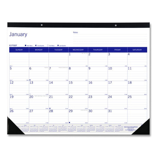 DuraGlobe Monthly Desk Pad Calendar, 22 x 17, White/Blue/Gray Sheets, Black Binding/Corners, 12-Month (Jan to Dec): 2026