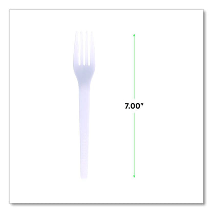 Plantware CPLA Cutlery, Individually Wrapped, Fork, Plastic, White, 1,000/Carton
