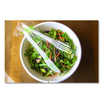 Plantware CPLA Cutlery, Individually Wrapped, Fork, Plastic, White, 1,000/Carton