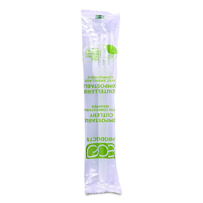 Plantware CPLA Cutlery, Individually Wrapped, Fork, Plastic, White, 1,000/Carton