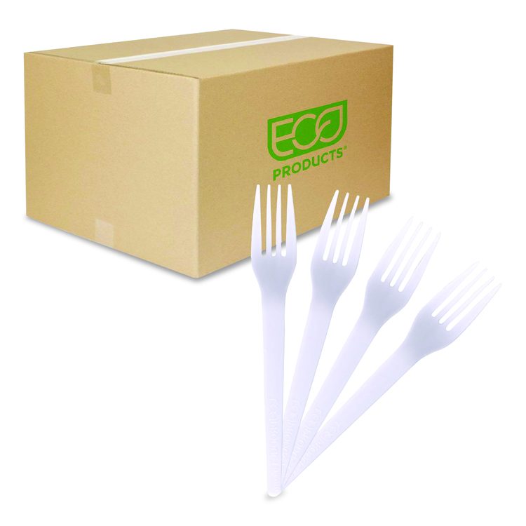 Plantware CPLA Cutlery, Fork, White, 1,000/Carton