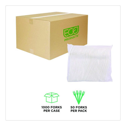 Plantware CPLA Cutlery, Fork, White, 1,000/Carton