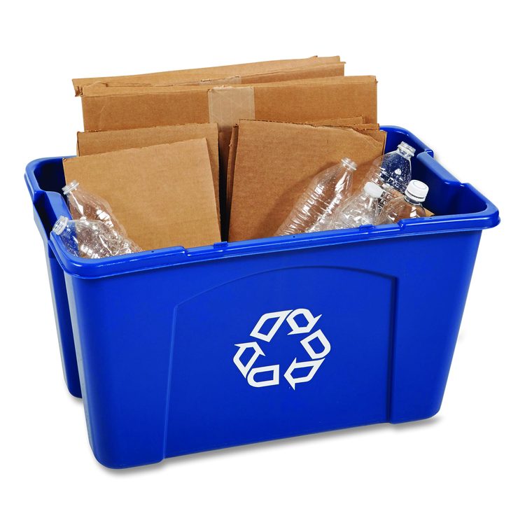 Stacking Recycle Bin, 18 gal, Polyethylene, Blue