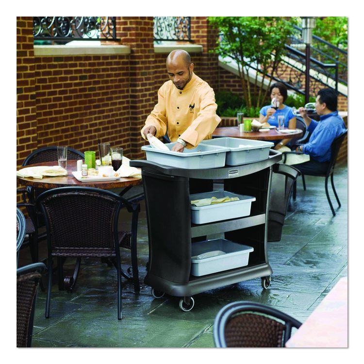 Executive Service Cart, Plastic, 3 Shelves, 300 lb Capacity, 20.33" x 38.9" x 38.9", Black