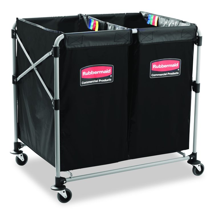Two-Compartment Collapsible X-Cart, Synthetic Fabric, 2.49 cu ft Bins, 24.1" x 35.7" x 34", Black/Silver