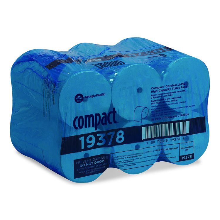 Compact Coreless Bath Tissue, Septic Safe, 2-Ply, White, 1,500 Sheets/Roll, 18 Rolls/Carton