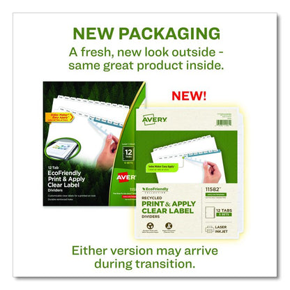 Index Maker EcoFriendly Print and Apply Clear Label Dividers with White Tabs, 12-Tab, 11 x 8.5, White, 5 Sets