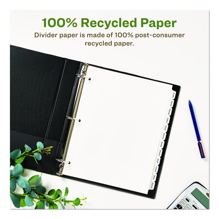 Index Maker EcoFriendly Print and Apply Clear Label Dividers with White Tabs, 12-Tab, 11 x 8.5, White, 5 Sets