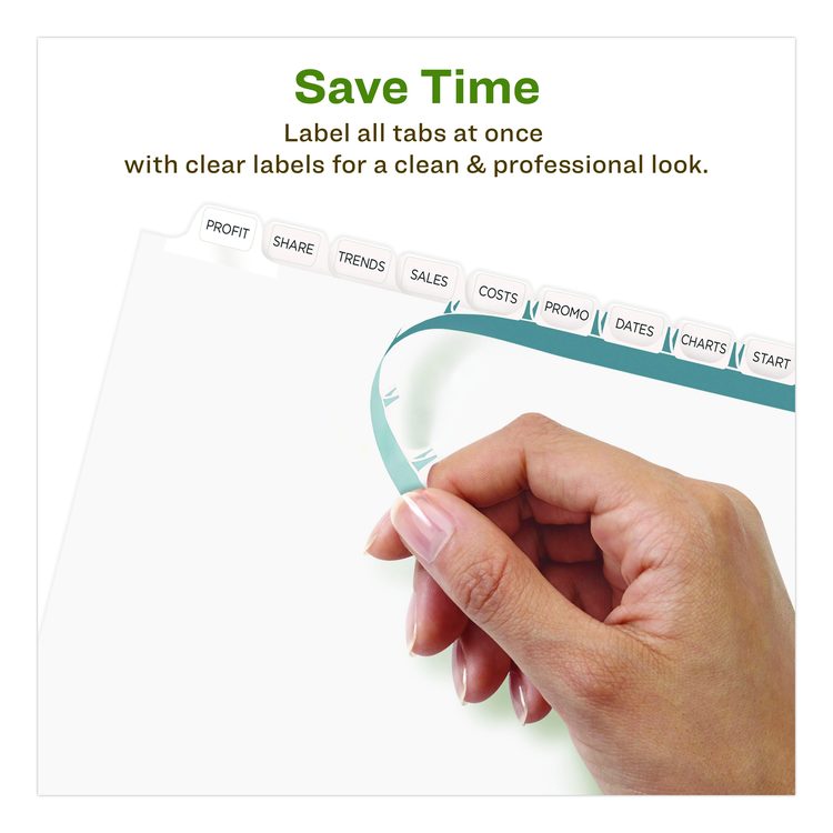 Index Maker EcoFriendly Print and Apply Clear Label Dividers with White Tabs, 12-Tab, 11 x 8.5, White, 5 Sets