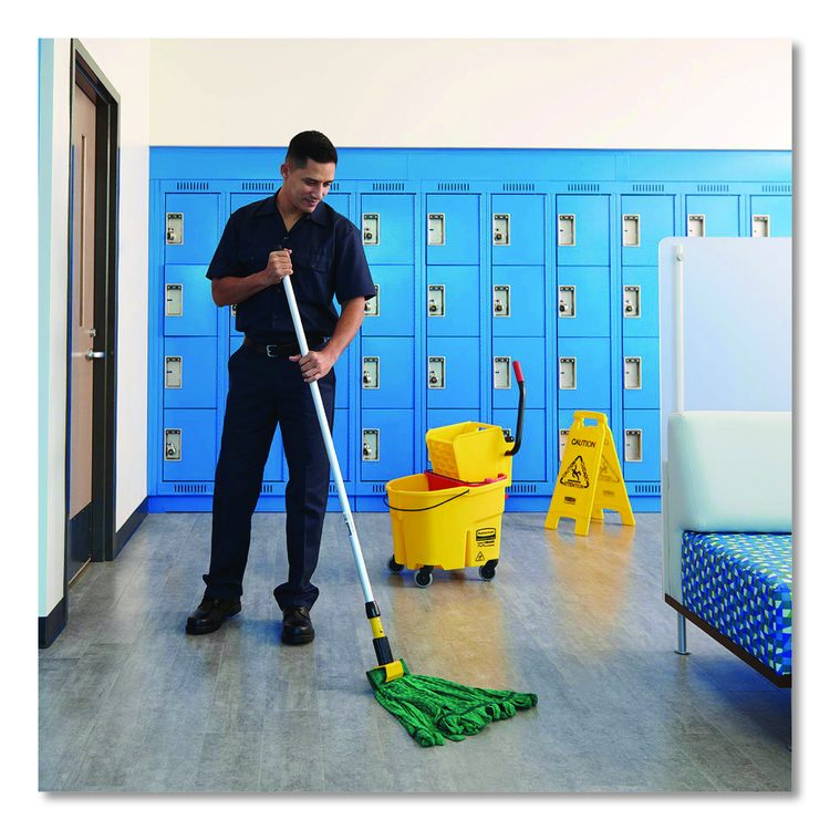 Gripper Vinyl-Covered Aluminum Mop Handle, 1.13" dia x 60", Gray/Yellow