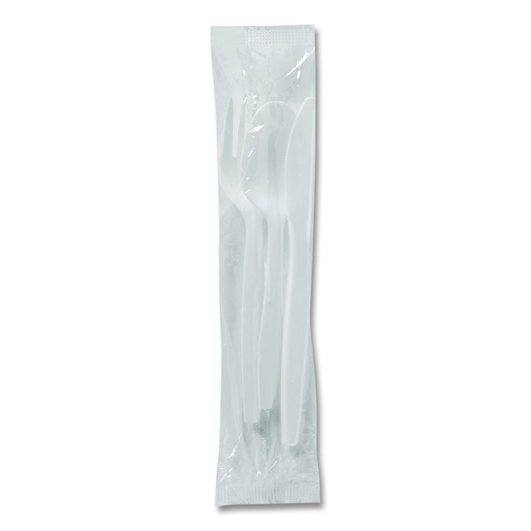 Mediumweight Polypropylene Cutlery, Fork/Knife/Teaspoon, Plastic, White, 250/Carton