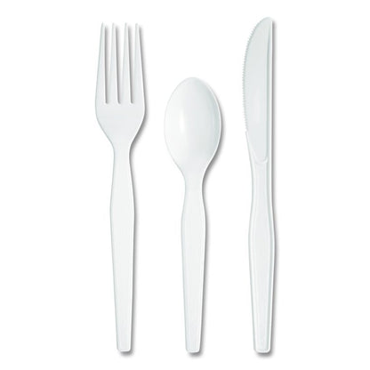 Heavyweight Polystyrene Cutlery, Fork/Knife/Teaspoon, Plastic, White, 250/Carton