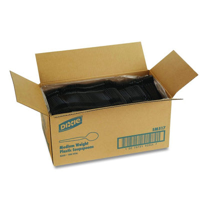 Mediumweight Polystyrene Cutlery, Soup Spoon, Plastic, Black, 1,000/Carton