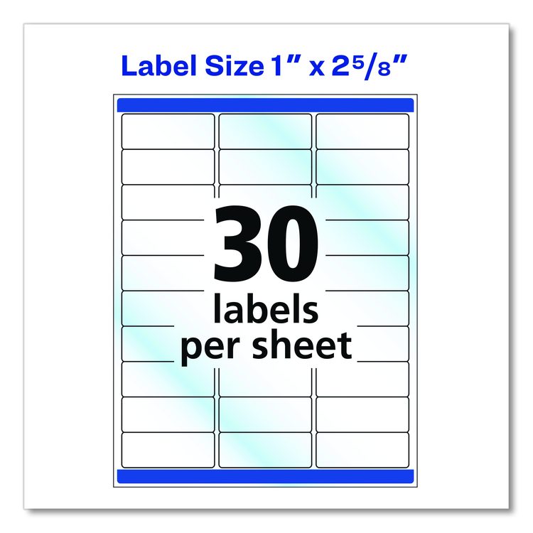 Glossy Clear Easy Peel Mailing Labels w/ Sure Feed Technology, Inkjet/Laser Printers, 1 x 2.63, 30/Sheet, 10 Sheets/Pack