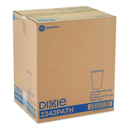 Pathways Paper Hot Cups, 12 oz, White/Brown, 50/Pack