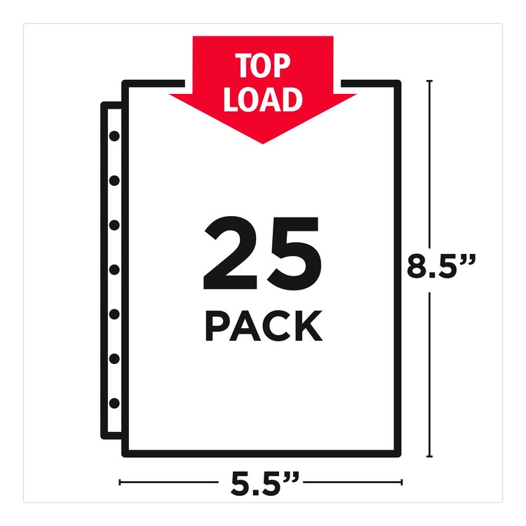 Mini Size Heavyweight Diamond Clear Sheet Protector, Side: 7-Hole Punched, Top Load 8.5 x 5.5 Insert, Clear Front, 25/Pack