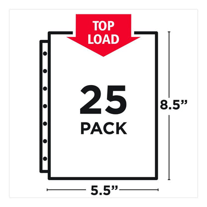 Mini Size Heavyweight Diamond Clear Sheet Protector, Side: 7-Hole Punched, Top Load 8.5 x 5.5 Insert, Clear Front, 25/Pack