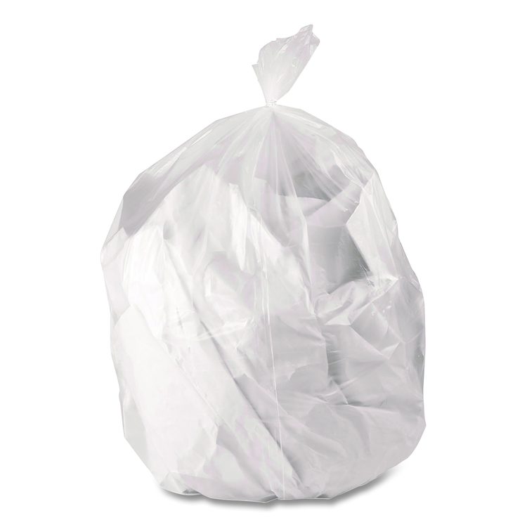 Low-Density Waste Can Liners, 32 gal, 0.9 mil, 33 x 44, Clear, Perforated Roll, 5 Bags/Roll, 20 Rolls/Carton