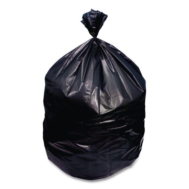Reprocessed Resin Can Liners, 60 gal, 1.5 mil, 38 x 58, Black, Perforated Roll, 100/Carton