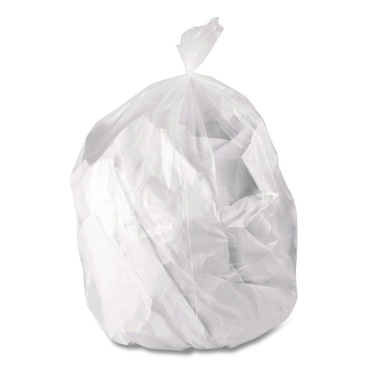 Low-Density Waste Can Liners, 60 gal, 0.9 mil, 38 x 58, Clear, Perforated Roll, 100/Carton