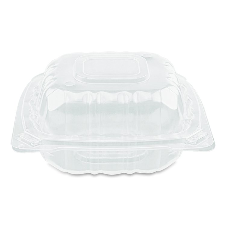 Polypropylene Plastic Hinged Container, 6 x 6 x 3.3, Clear, Plastic, 50/Pack, 6 Packs/Carton