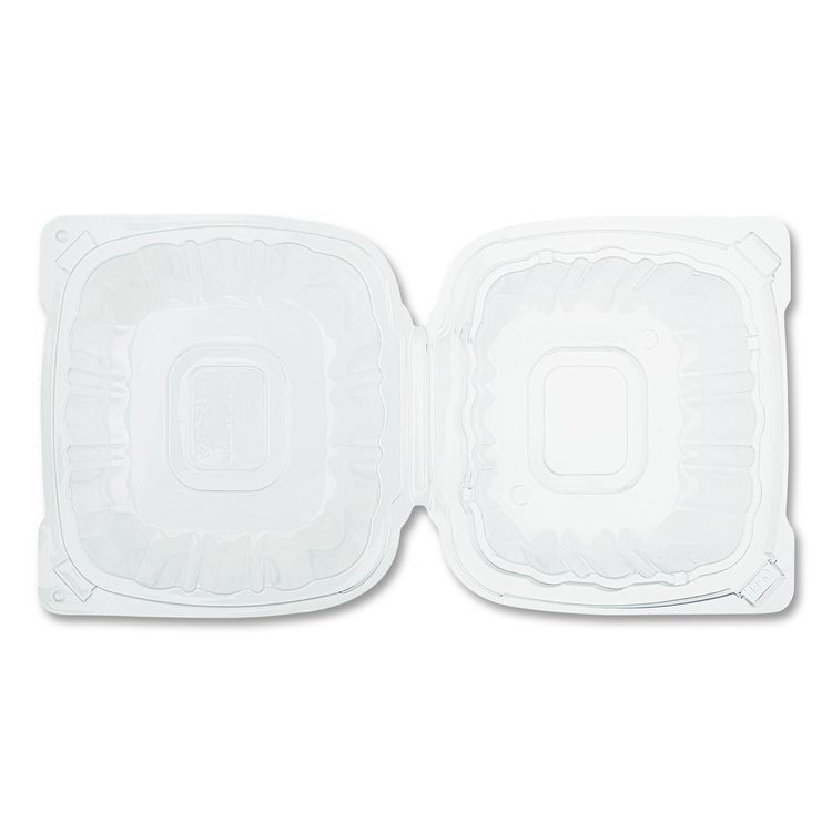 Polypropylene Plastic Hinged Container, 6 x 6 x 3.3, Clear, Plastic, 50/Pack, 6 Packs/Carton