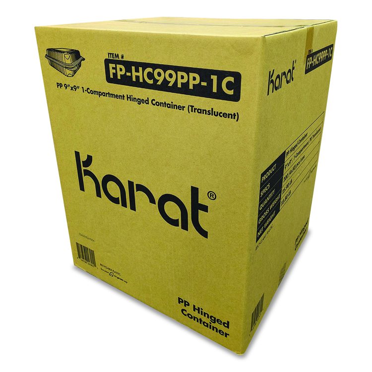 Polypropylene Plastic Hinged Container, 9.35 x 9.22 x 3.17, Clear, Plastic, 50/Pack, 4 Packs/Carton