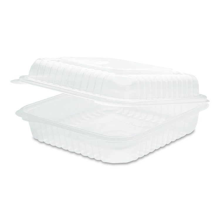 Polypropylene Plastic Hinged Container, 9.35 x 9.22 x 3.17, Clear, Plastic, 50/Pack, 4 Packs/Carton