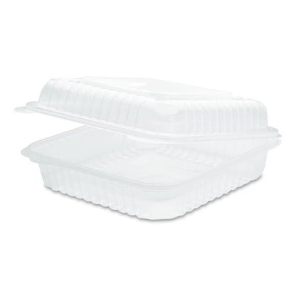 Polypropylene Plastic Hinged Container, 9.35 x 9.22 x 3.17, Clear, Plastic, 50/Pack, 4 Packs/Carton
