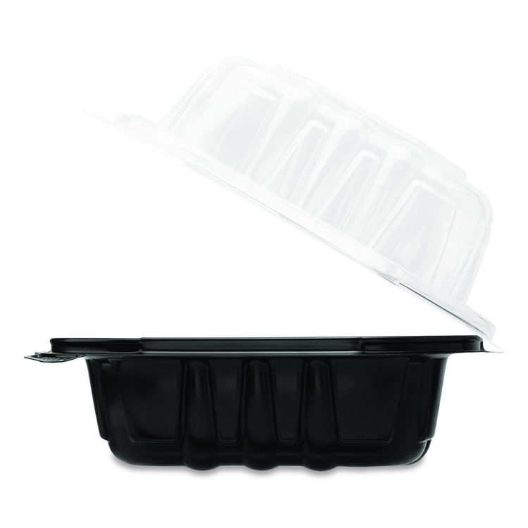Polypropylene Plastic Hinged Container, 6 x 6 x 3, Black/Clear, Plastic, 50/Pack, 6 Packs/Carton