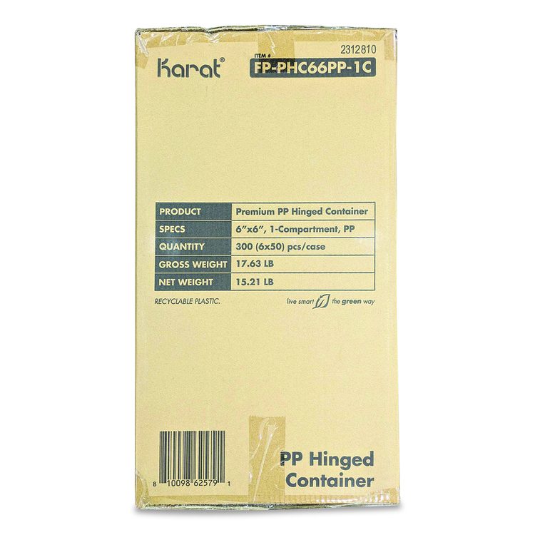 Polypropylene Plastic Hinged Container, 6 x 6 x 3, Black/Clear, Plastic, 50/Pack, 6 Packs/Carton