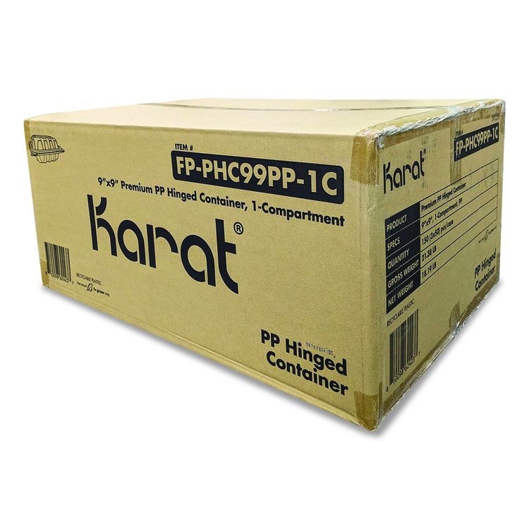 Polypropylene Plastic Hinged Container, 9 x 9 x 3, Black/Clear, Plastic, 50/Pack, 3 Packs/Carton