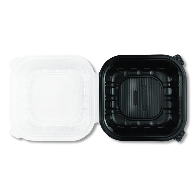 Polypropylene Plastic Hinged Container, 9 x 9 x 3, Black/Clear, Plastic, 50/Pack, 3 Packs/Carton