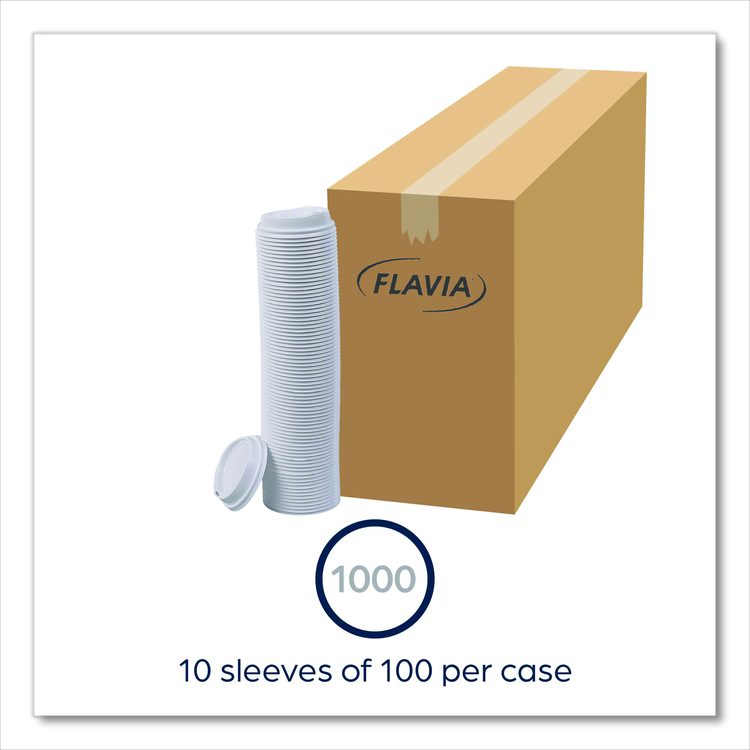 Hot Beverage Paper Cup Lids 10 oz, Fits FLAVIA 10 oz Paper Cup, White, 100/Sleeve, 10 Sleeves/Carton