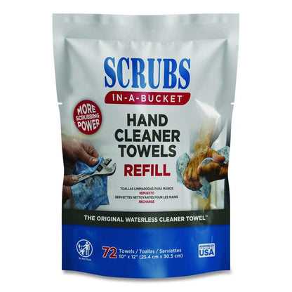 Hand Cleaner Towels, SCRUBS in-a-Bucket Refill, 1-Ply, 10 x 12, Citrus, Blue/White, 72/Pack, 6 Packs/Carton