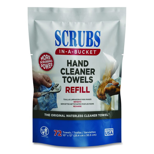 Hand Cleaner Towels, SCRUBS in-a-Bucket Refill, 1-Ply, 10 x 12, Citrus, Blue/White, 72/Pack, 6 Packs/Carton
