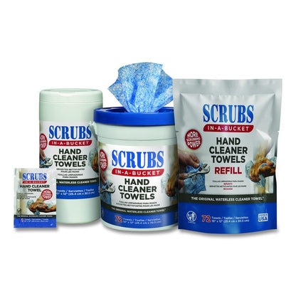Hand Cleaner Towels, SCRUBS in-a-Bucket Refill, 1-Ply, 10 x 12, Citrus, Blue/White, 72/Pack, 6 Packs/Carton