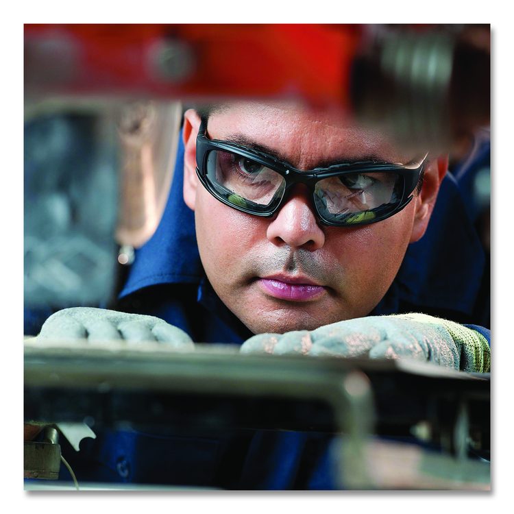 V50 Calico Safety Eyewear with Head Strap, Black Full Frame, Clear Dual Anti-Fog Lens