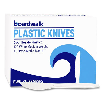 Mediumweight Polystyrene Cutlery, Knife, Plastic, White, 100/Box