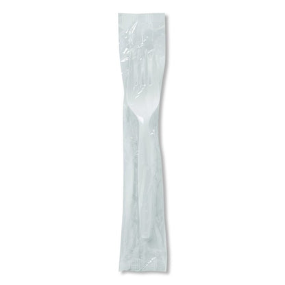 Mediumweight Polypropylene Cutlery, Individually Wrapped, Fork, Plastic, White, 1,000/Carton