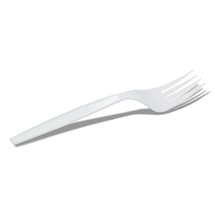 Mediumweight Polypropylene Cutlery, Individually Wrapped, Fork, Plastic, White, 1,000/Carton