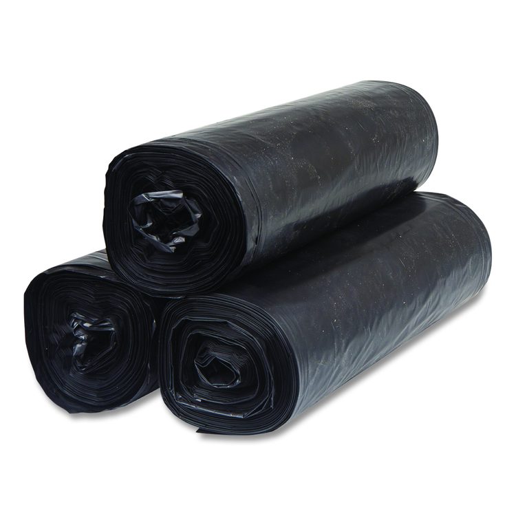 Institutional Low-Density Can Liners, 45 gal, 1.5 mil, 40" x 46", Black, Interleaved Roll, 20 Bags/Roll, 5 Rolls/Carton
