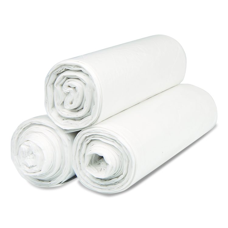 Institutional Low-Density Can Liners, 33 gal, 0.8 mil, 33" x 39", Natural, Interleaved Roll, 25 Bags/Roll, 6 Rolls/Carton