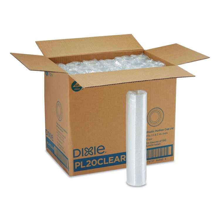 Plastic Portion Cup Lid, Fits 1.5 oz to 2 oz Cups, Clear, 100/Sleeve, 24 Sleeves/Carton