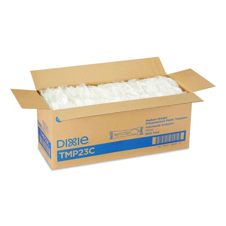 Mediumweight Polypropylene Cutlery, Individually Wrapped, Spoon, Plastic, White, 1,000/Carton