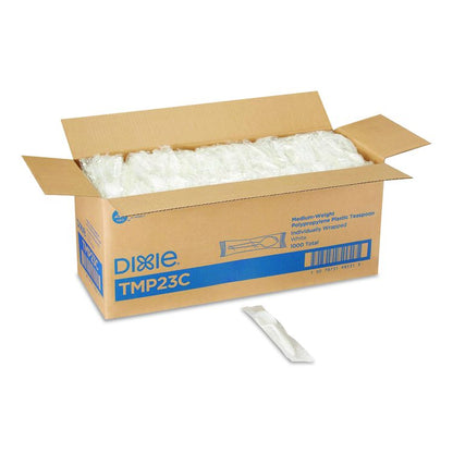 Mediumweight Polypropylene Cutlery, Individually Wrapped, Spoon, Plastic, White, 1,000/Carton