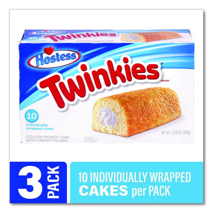 Twinkies, Vanilla, 1.36 oz Individually Wrapped, 10/Pack, 3 Packs/Carton