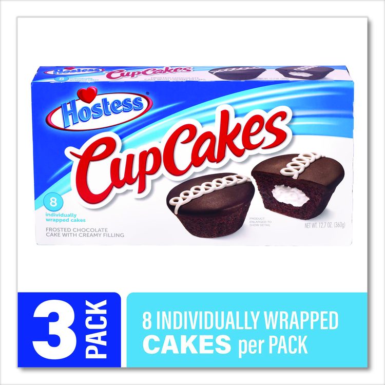 CupCakes, Chocolate, 1.59 oz Individually Wrapped, 8/Pack, 3 Packs/Carton