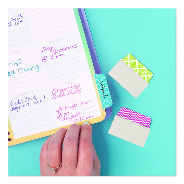 Ultra Tabs Repositionable Tabs, Fashion Patterns: 2" x 1.5", 1/5-Cut, Assorted Colors, 24/Pack