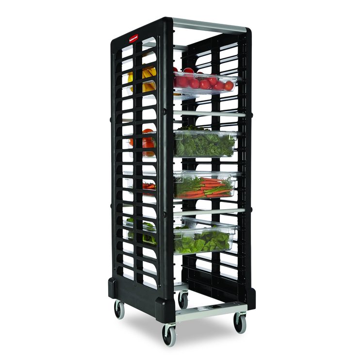 End Loader Rack for Food Boxes and Sheet Pans, 18 Rack, Plastic, 23.75" x 28.75" x 67.88", Black